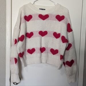 SHEIN Valentine's White and Pink Heart Sweater